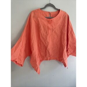 IC by Connie K Oversized 100% Linen Orange Blouse Art To Wear Lagenlook Boxy L